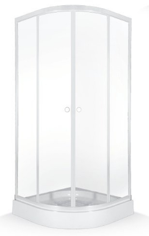Zuhanykabin tálca nélkül, negyedköríves, víztiszta üveggel, fehér 90x90x185